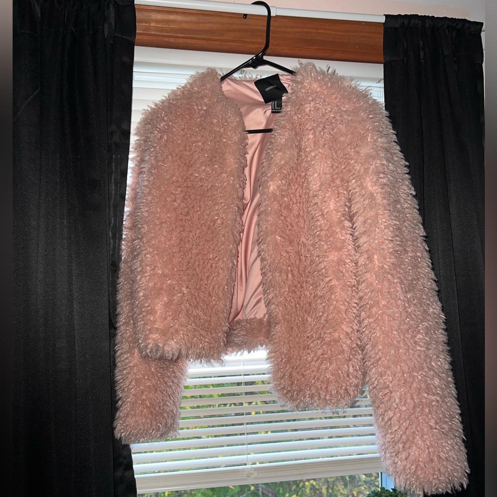 Pink, faux fur, fluffy, Forever 21 coat
